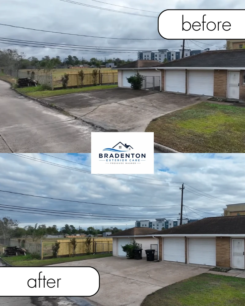 Before and after front view pressure washing, Bradenton home